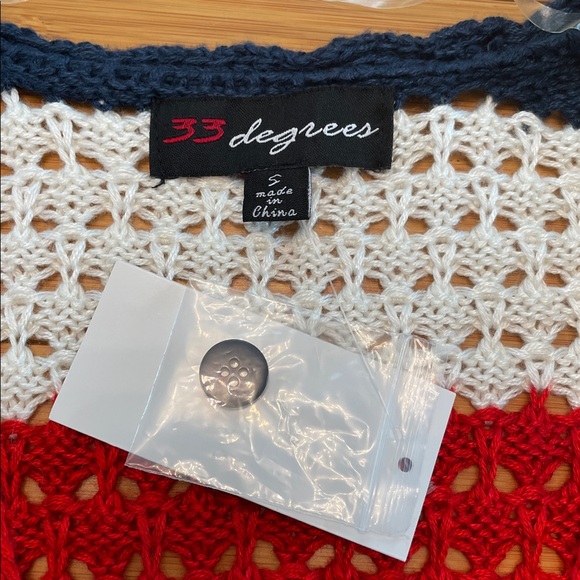 33 Degrees Americana Crochet Striped Cardigan Small Long Flare Sleeve V Neck - Picture 8 of 12